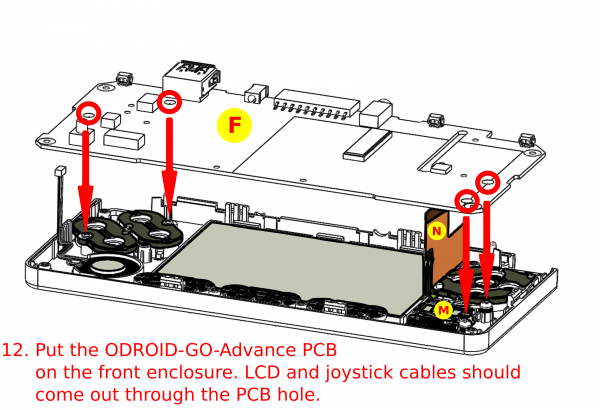 Figure 36 - Put the ODROID-GO Advance PCB in the front enclosure
