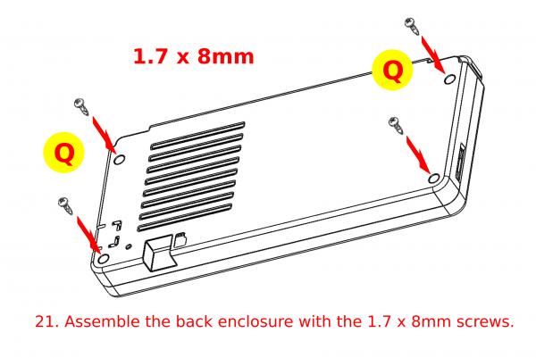 Figure 70 - Assemble the back enclosure with the 1.7 x 8mm screws, being careful not to over-tighten them