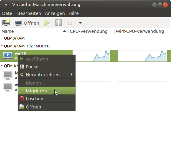 Figure 6 - Migrating a VM via virtual machine manager