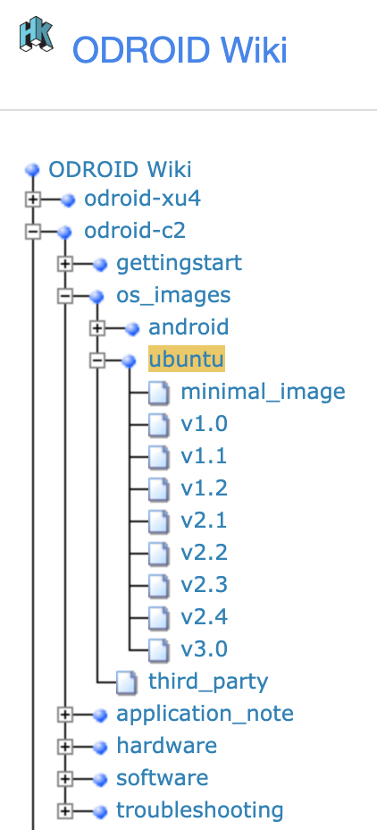 Figure 2 - ODROID Wiki links for the ODROID-C2