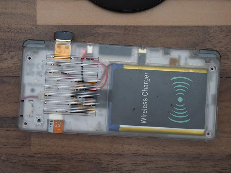 Figure 2 - The wireless charger attached inside the ODROID-GO Advance case.