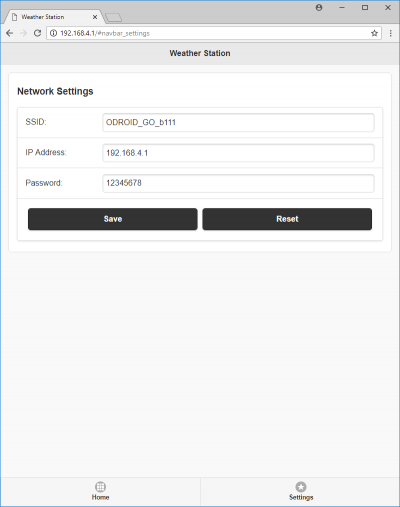 Figure 11 - Network Settings Webpage