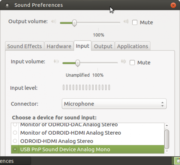 Figure 20 - Select input : USB PnP Sound Device Analog Mono